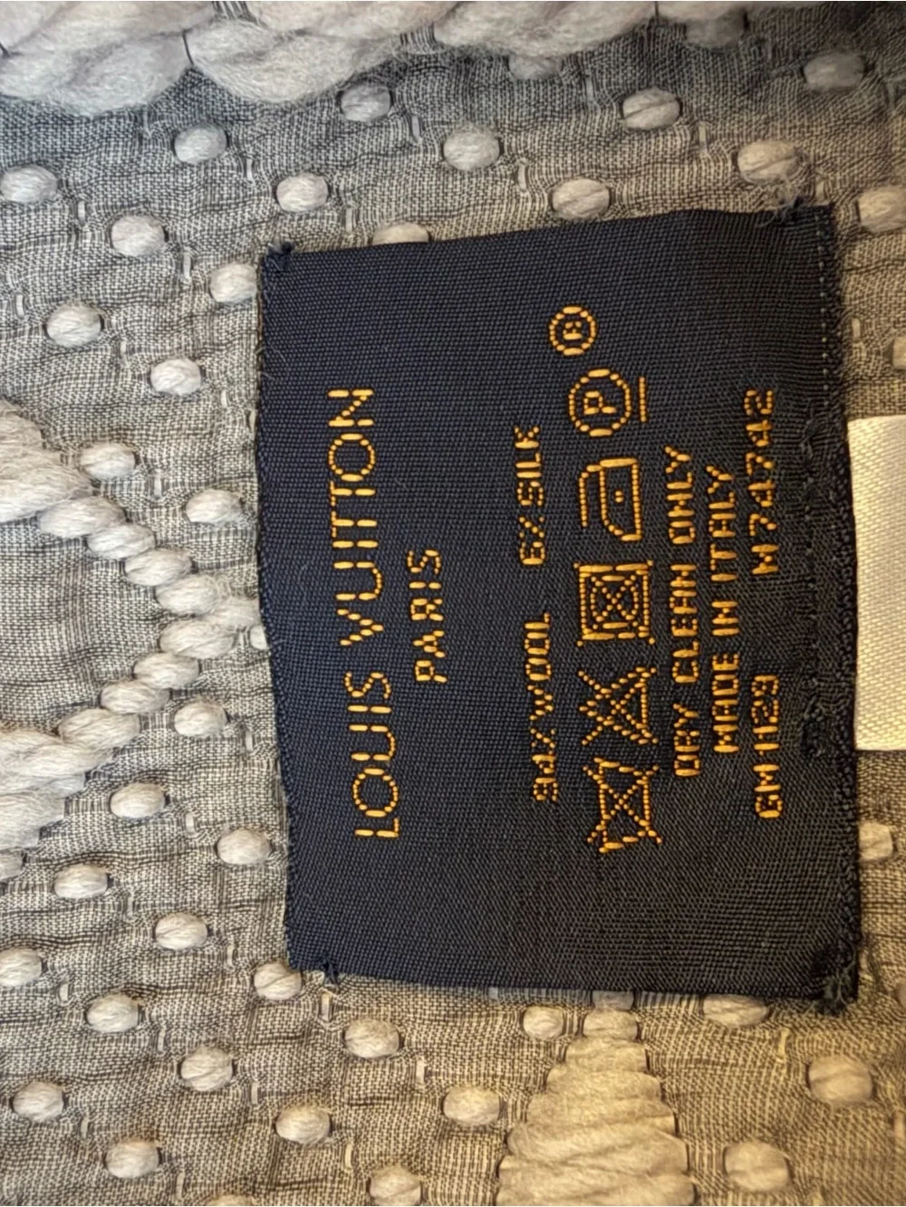 Louis Vuitton Light Gray Monogram Textured Scarf